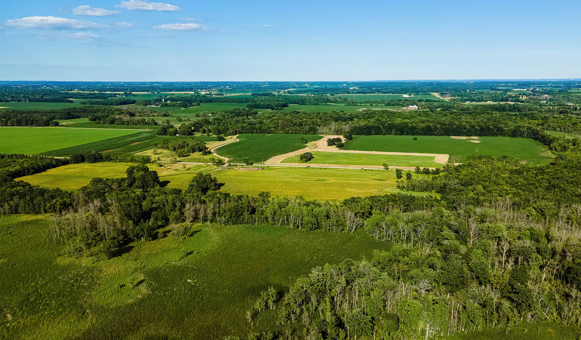 Aerial view of rural Wisconsin farm fields