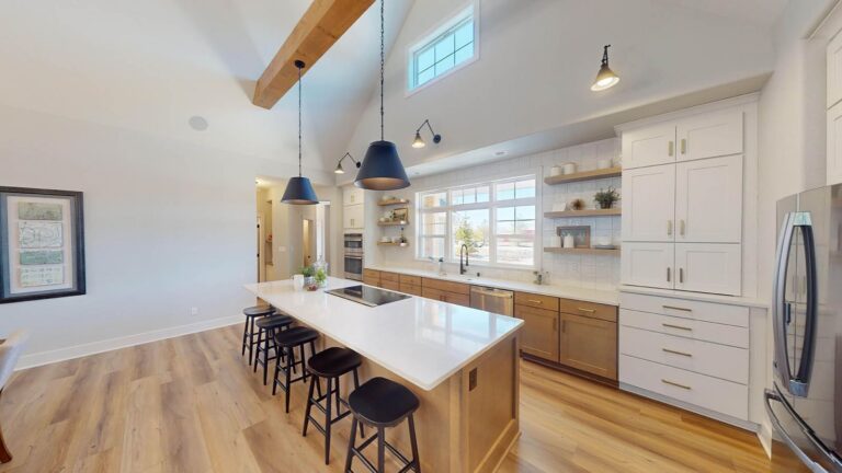 The Harper model, modern kitchen with island and natural light.