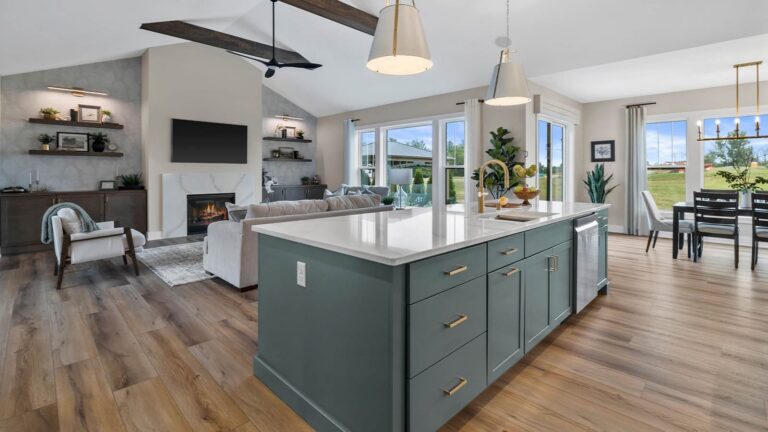 The Lexi at Fox River Falls, modern kitchen with open living space