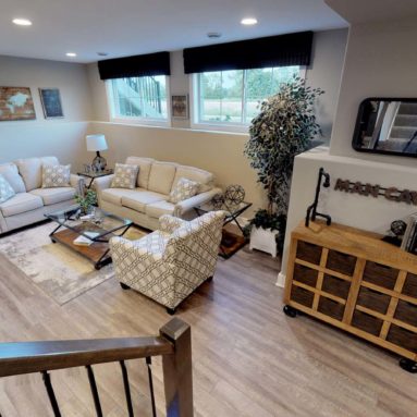 Demlang Builders - The Harper model home lower level finished recreation room/living space