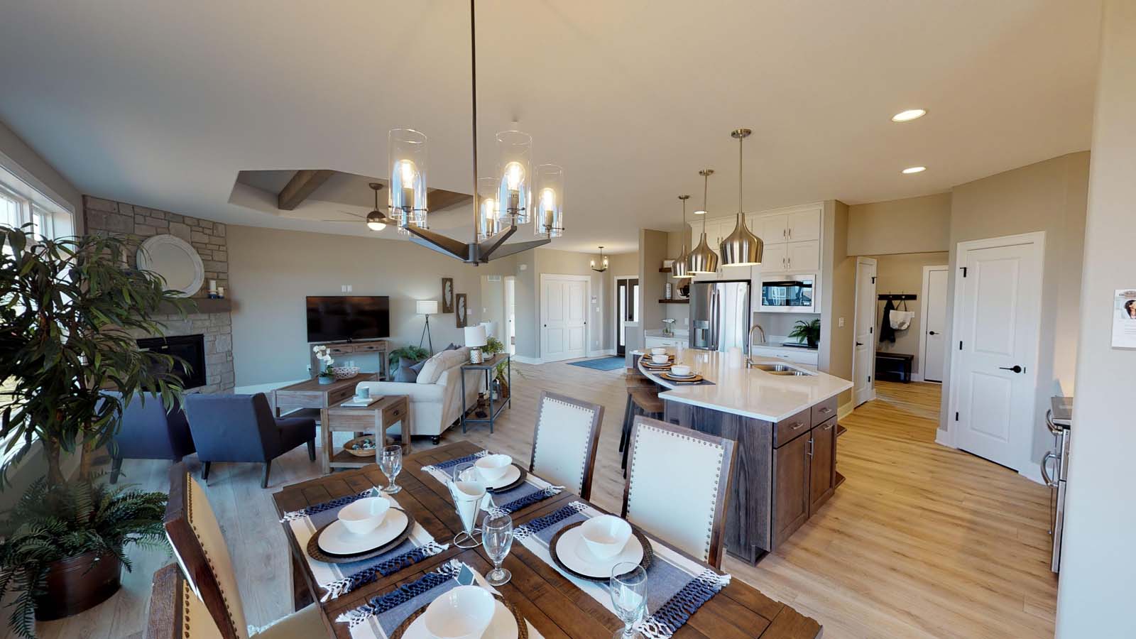The Hadley model home dining room/kitchen/family room