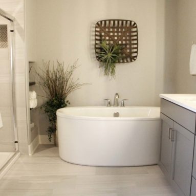 Master bath tub and shower of the Genevieve model home